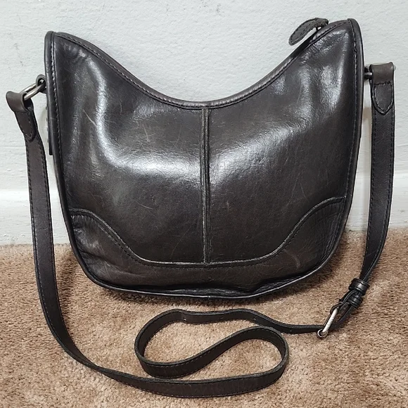 Frye Lucy Taupe Brown Gray Leather Shoulder Crossbody Purse Handbag Bag - Picture 1 of 13